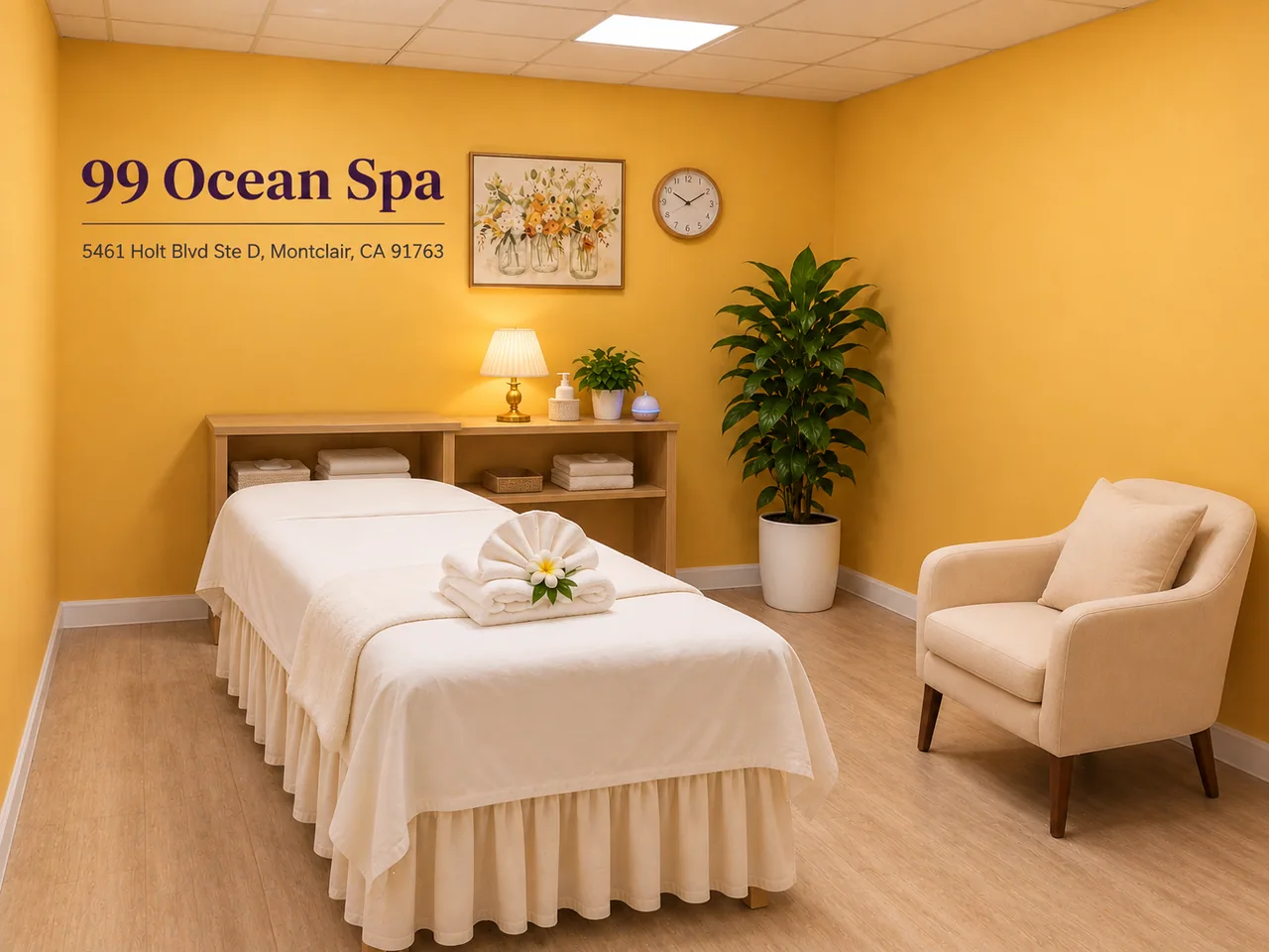 Comfortable, private massage room at 99 Ocean Spa near Upland, CA