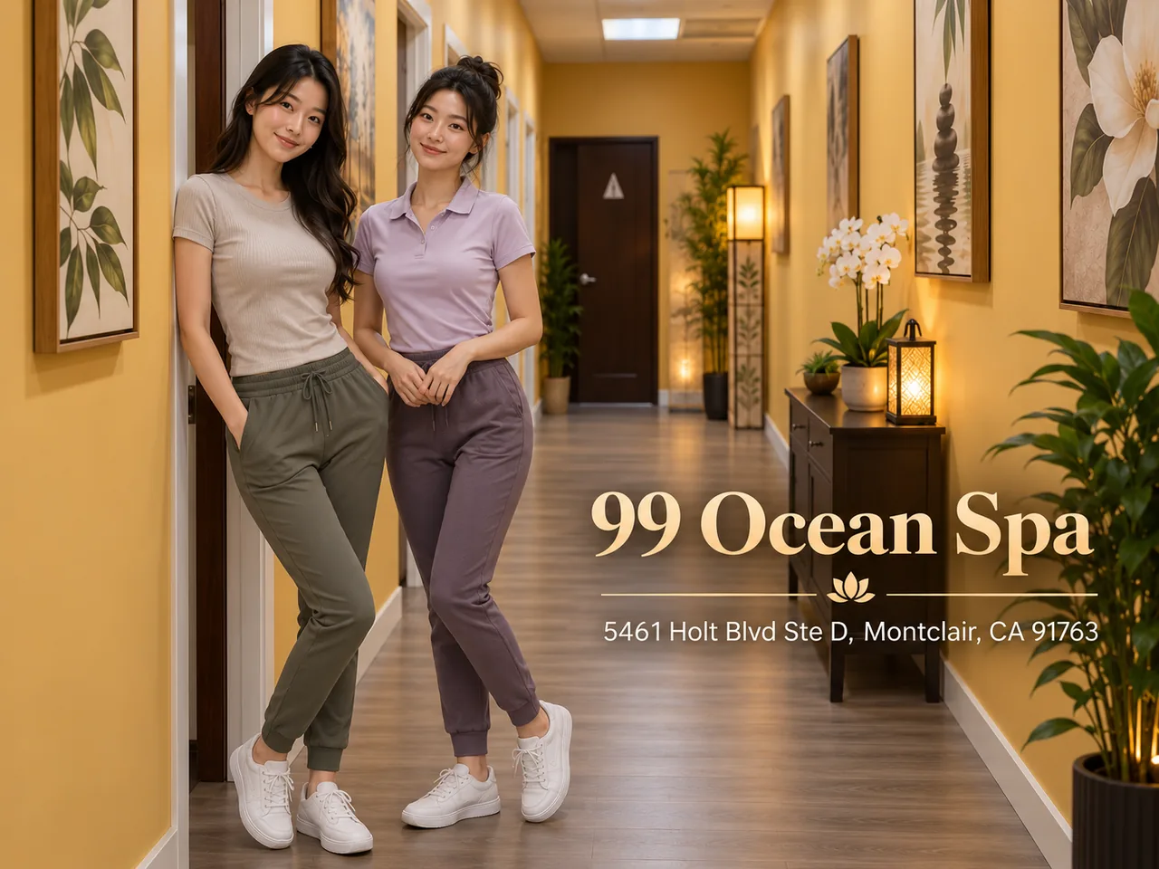 Two staff members in the hallway at 99 Ocean Spa in Montclair, CA
