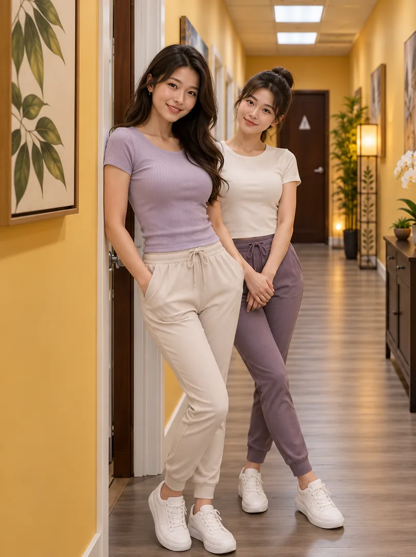 Two friendly staff members in the hallway at 99 Ocean Spa in Montclair, CA